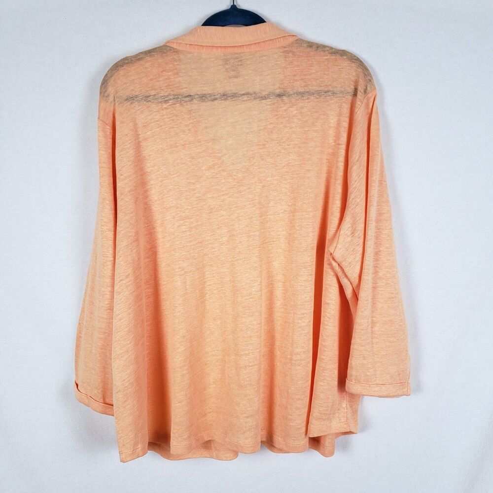 Chico's Linen Top Womens XXL Pastel Orange Cuffed Collared Resort Casual Relaxed - Picture 3 of 6